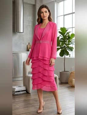 Church Suit Special Occasion Formal Fuchsia 3-piece Skirt Set Wedding Dress